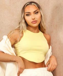 Miss Moda Luxe Yellow Basic Luxury Ribbed Racer Vest Crop Top