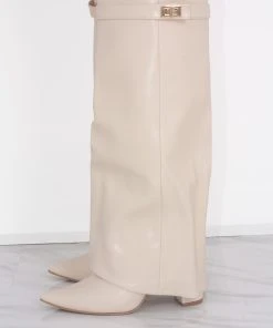 Miss Moda Luxe Beige Leather Fold Over Shark Classic Buckle Knee High Boot -Miss Moda Luxe Shop redo 085 scaled