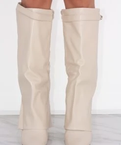 Miss Moda Luxe Beige Leather Fold Over Shark Classic Buckle Knee High Boot -Miss Moda Luxe Shop redo 087 scaled