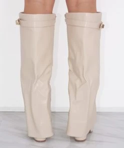 Miss Moda Luxe Beige Leather Fold Over Shark Classic Buckle Knee High Boot -Miss Moda Luxe Shop redo 088 scaled