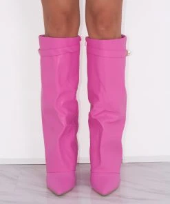 Miss Moda Luxe Pink Leather Fold Over Shark Classic Buckle Knee High Boot -Miss Moda Luxe Shop redo 091 scaled