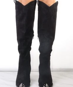 Miss Moda Luxe Black Faux Suede Knee High Toe Cap Cowboy Boot -Miss Moda Luxe Shop redo 118 scaled