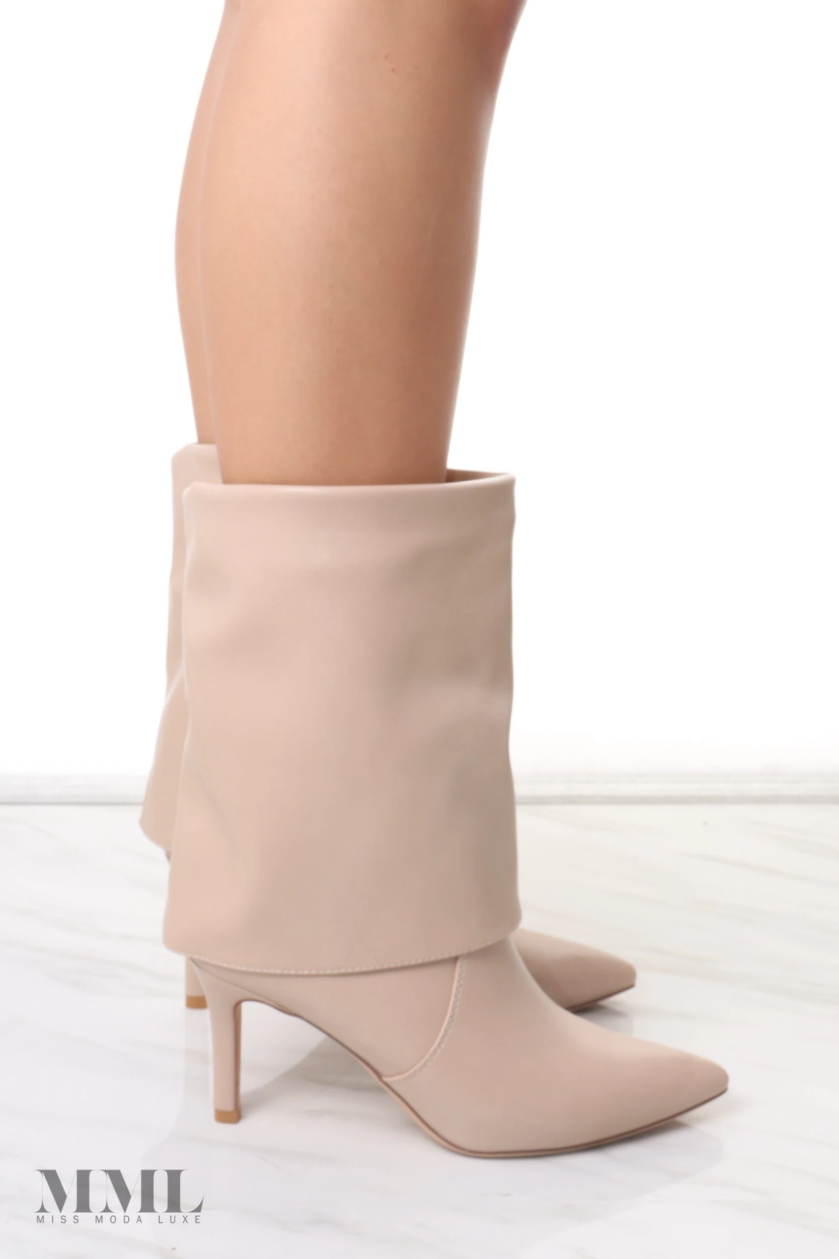 Miss Moda Luxe Cinzia Beige Fold Over Calf High Boot 2 Miss Moda Luxe Cinzia Beige Fold Over Calf High Boot - Image 2