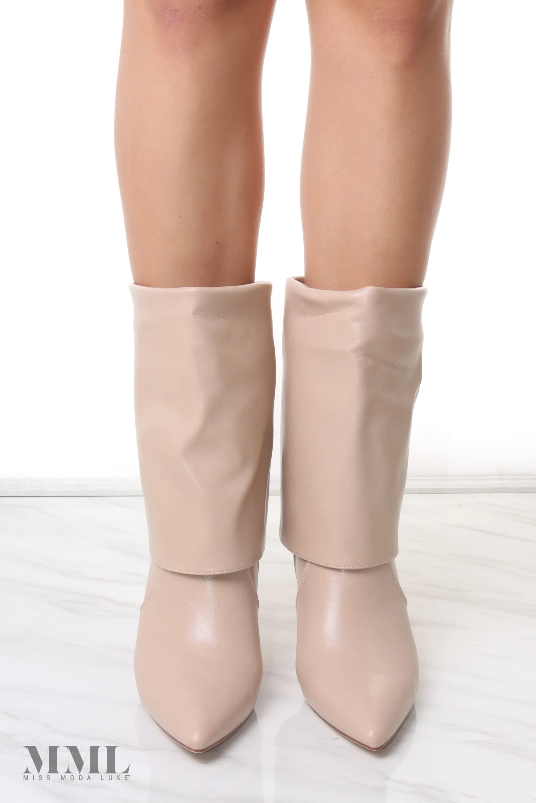 Miss Moda Luxe Cinzia Beige Fold Over Calf High Boot 5 Miss Moda Luxe Cinzia Beige Fold Over Calf High Boot - Image 5