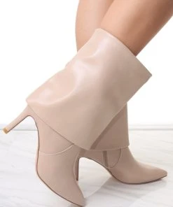 Miss Moda Luxe Cinzia Beige Fold Over Calf High Boot