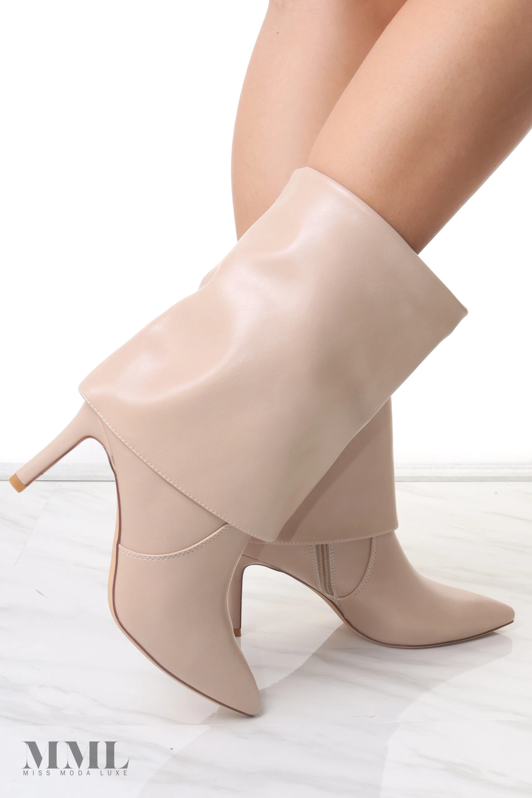 Miss Moda Luxe Cinzia Beige Fold Over Calf High Boot 1 Miss Moda Luxe Cinzia Beige Fold Over Calf High Boot