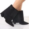 Miss Moda Luxe Black Diamante Fold Over Shark Ankle Boot