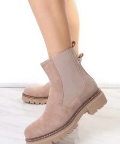 Miss Moda Luxe Taupe Faux Suede Chelsea Boot With Zip Fastening