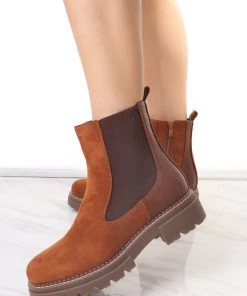 Miss Moda Luxe Camel Faux Suede Chelsea Boot With Zip Fastening