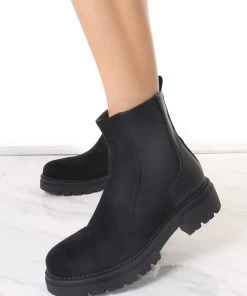 Miss Moda Luxe Black Faux Suede Chelsea Boot With Zip Fastening