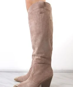 Miss Moda Luxe Taupe Faux Suede Knee High Toe Cap Cowboy Boot -Miss Moda Luxe Shop redo 226 scaled