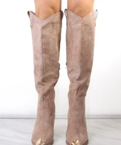 Miss Moda Luxe Taupe Faux Suede Knee High Toe Cap Cowboy Boot -Miss Moda Luxe Shop redo 227 scaled