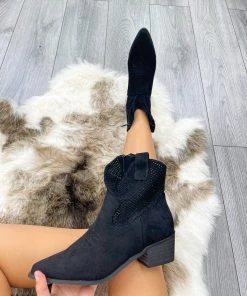 Miss Moda Luxe Black Low Rise Cut Out Cowboy Boot