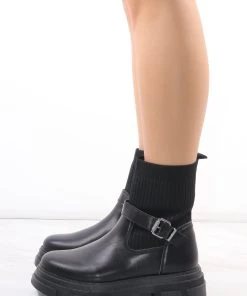 Miss Moda Luxe Black Chunky Faux Leather Buckle Sock Boot -Miss Moda Luxe Shop redo 292 scaled