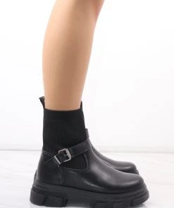 Miss Moda Luxe Black Chunky Faux Leather Buckle Sock Boot -Miss Moda Luxe Shop redo 294 scaled