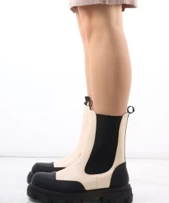 Miss Moda Luxe Cream/Black Calf Length Chunky Faux Leather Chelsea Boots -Miss Moda Luxe Shop redo 298 scaled