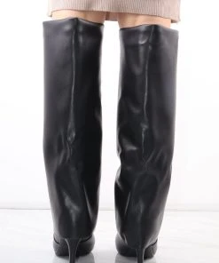 Miss Moda Luxe Black Stiletto Leather Fold Over Shark Buckle Knee High Boot -Miss Moda Luxe Shop redo 307 scaled