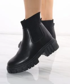 Miss Moda Luxe Black Platform Slip On Faux Leather Sock Boot