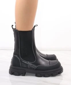 Miss Moda Luxe Black Calf Length Chunky Faux Leather Chelsea Boots -Miss Moda Luxe Shop redo 321 scaled