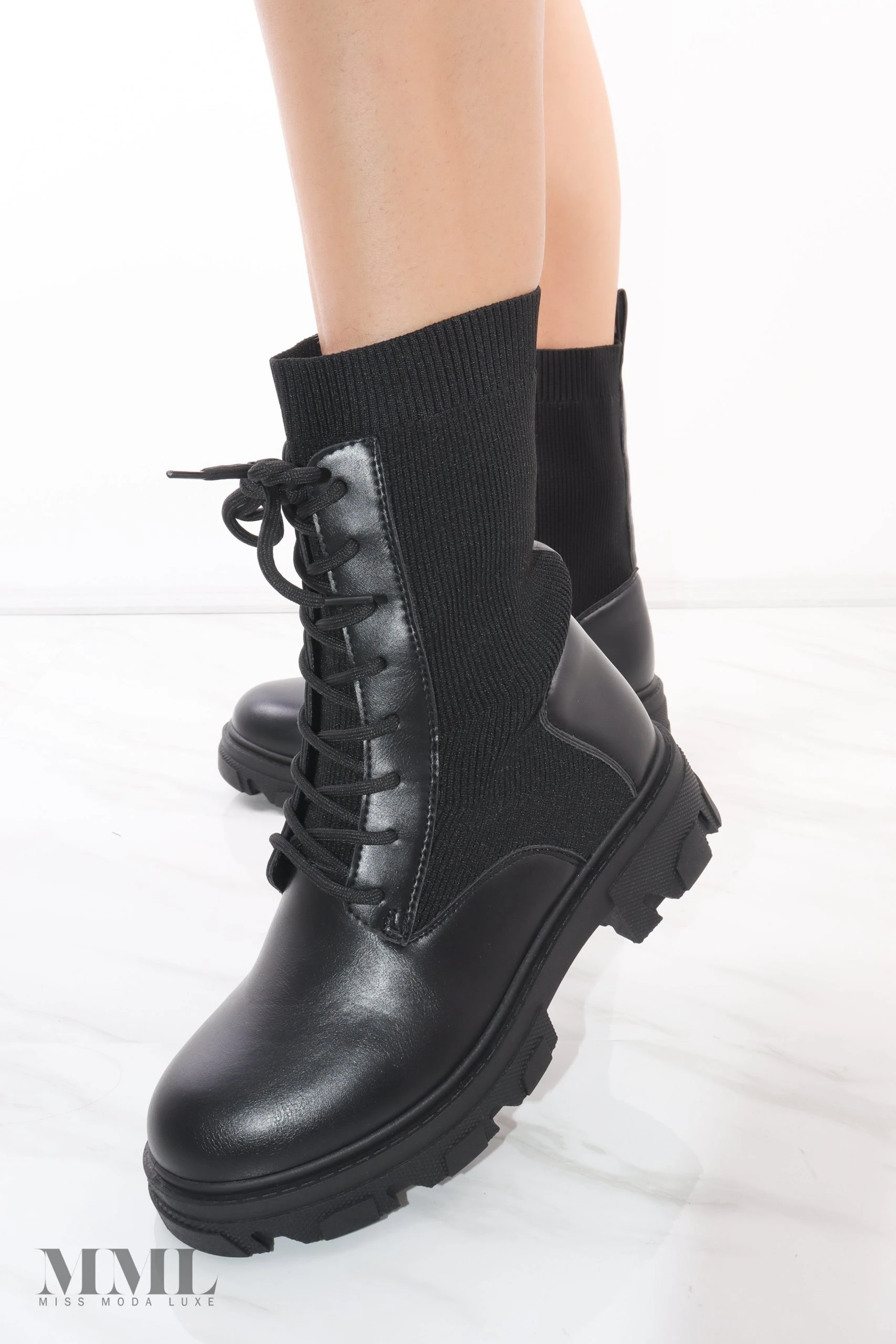 Miss Moda Luxe Black Lace Up Faux Leather Biker Boots 1 Miss Moda Luxe Black Lace Up Faux Leather Biker Boots