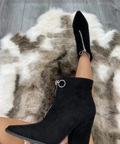 Miss Moda Luxe Black Classic Zip Up Faux Suede Heeled Cowboy Boot