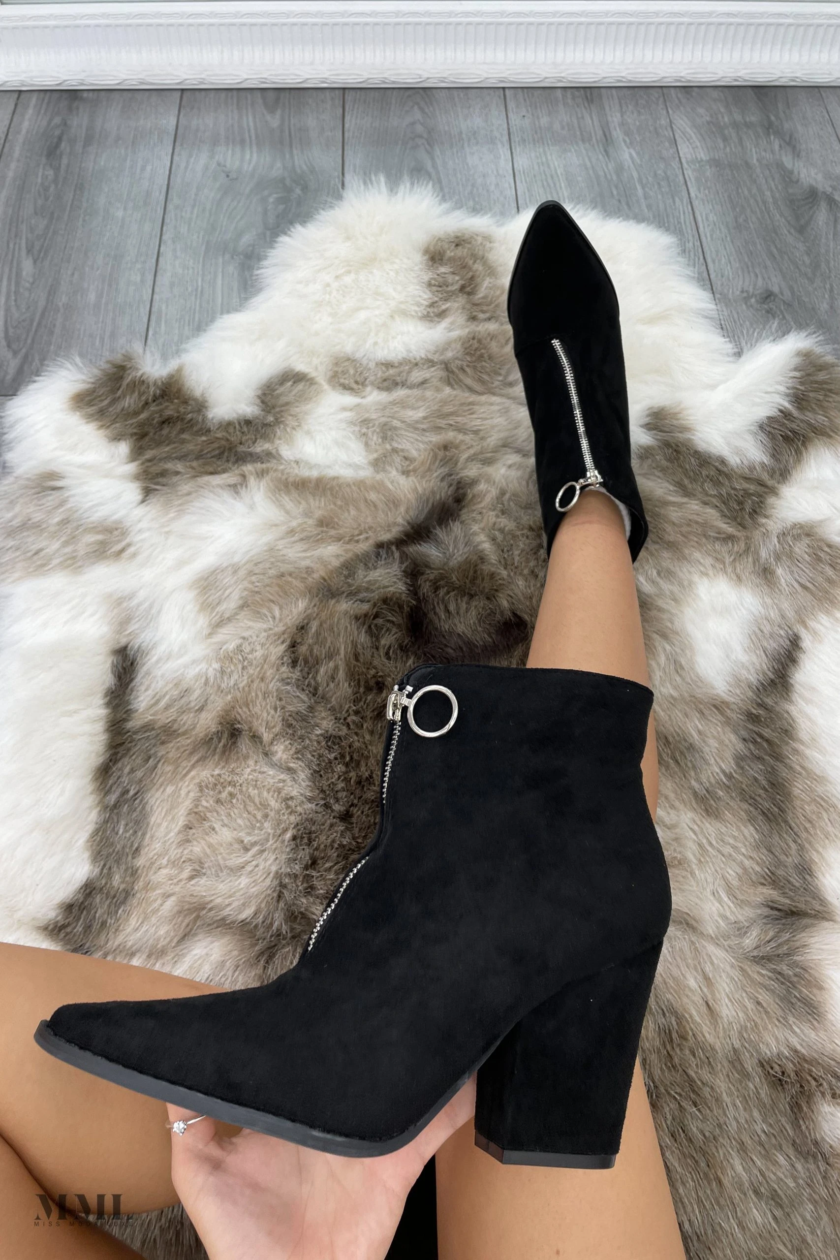 Miss Moda Luxe Black Classic Zip Up Faux Suede Heeled Cowboy Boot 1 Miss Moda Luxe Black Classic Zip Up Faux Suede Heeled Cowboy Boot