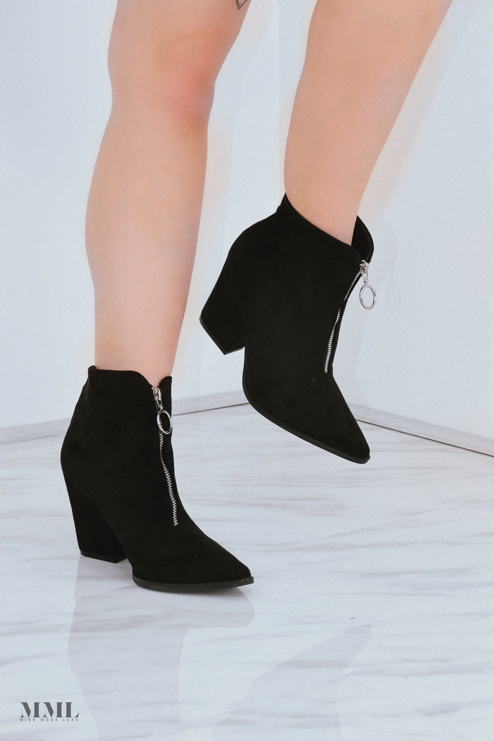 Miss Moda Luxe Black Classic Zip Up Faux Suede Heeled Cowboy Boot 2 Miss Moda Luxe Black Classic Zip Up Faux Suede Heeled Cowboy Boot - Image 2