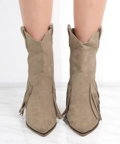 Miss Moda Luxe Taupe Mid Western Faux Suede Fringe Cowboy Boot -Miss Moda Luxe Shop redo 644 scaled