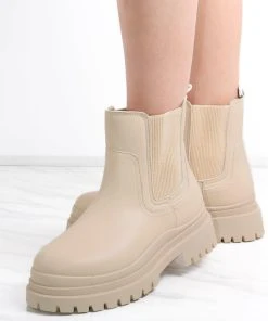 Miss Moda Luxe Beige Ankle Short Chelsea Platform Boots