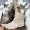 Miss Moda Luxe Beige Faux Suede Heeled Ankle Boots
