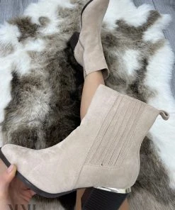 Miss Moda Luxe Beige Almond Toe Heeled Cowboy Silhouette Boot