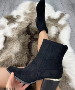 Miss Moda Luxe Black Almond Toe Heeled Cowboy Silhouette Boot