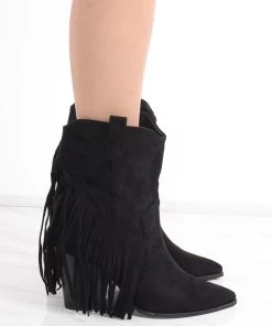 Miss Moda Luxe Black Mid Western Faux Suede Fringe Cowboy Boot -Miss Moda Luxe Shop redo 684 scaled