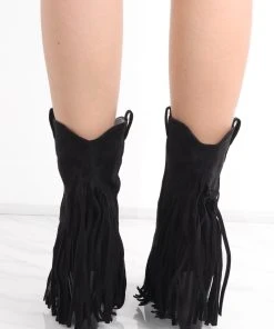 Miss Moda Luxe Black Mid Western Faux Suede Fringe Cowboy Boot -Miss Moda Luxe Shop redo 685 scaled