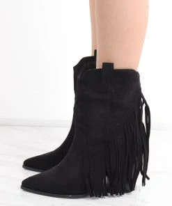 Miss Moda Luxe Black Mid Western Faux Suede Fringe Cowboy Boot -Miss Moda Luxe Shop redo 686 scaled