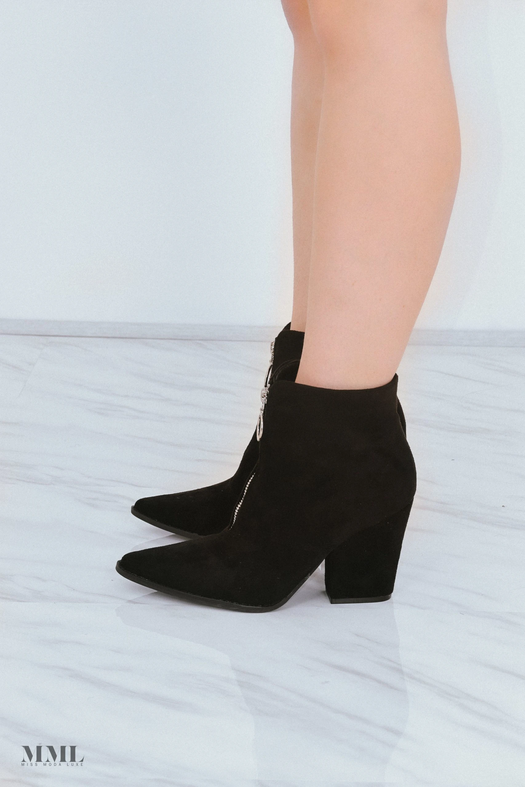 Miss Moda Luxe Black Classic Zip Up Faux Suede Heeled Cowboy Boot 3 Miss Moda Luxe Black Classic Zip Up Faux Suede Heeled Cowboy Boot - Image 3