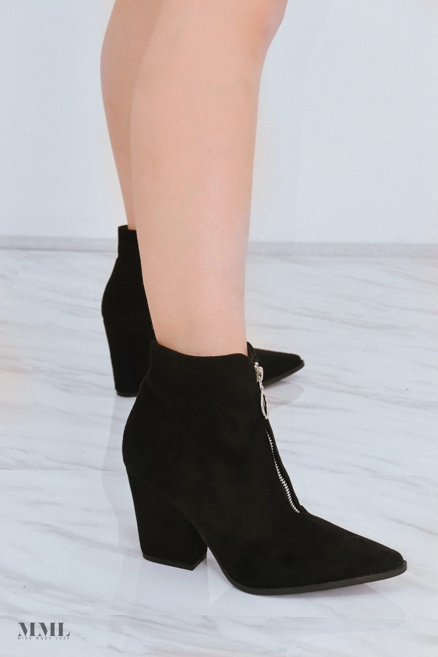 Miss Moda Luxe Black Classic Zip Up Faux Suede Heeled Cowboy Boot 5 Miss Moda Luxe Black Classic Zip Up Faux Suede Heeled Cowboy Boot - Image 5