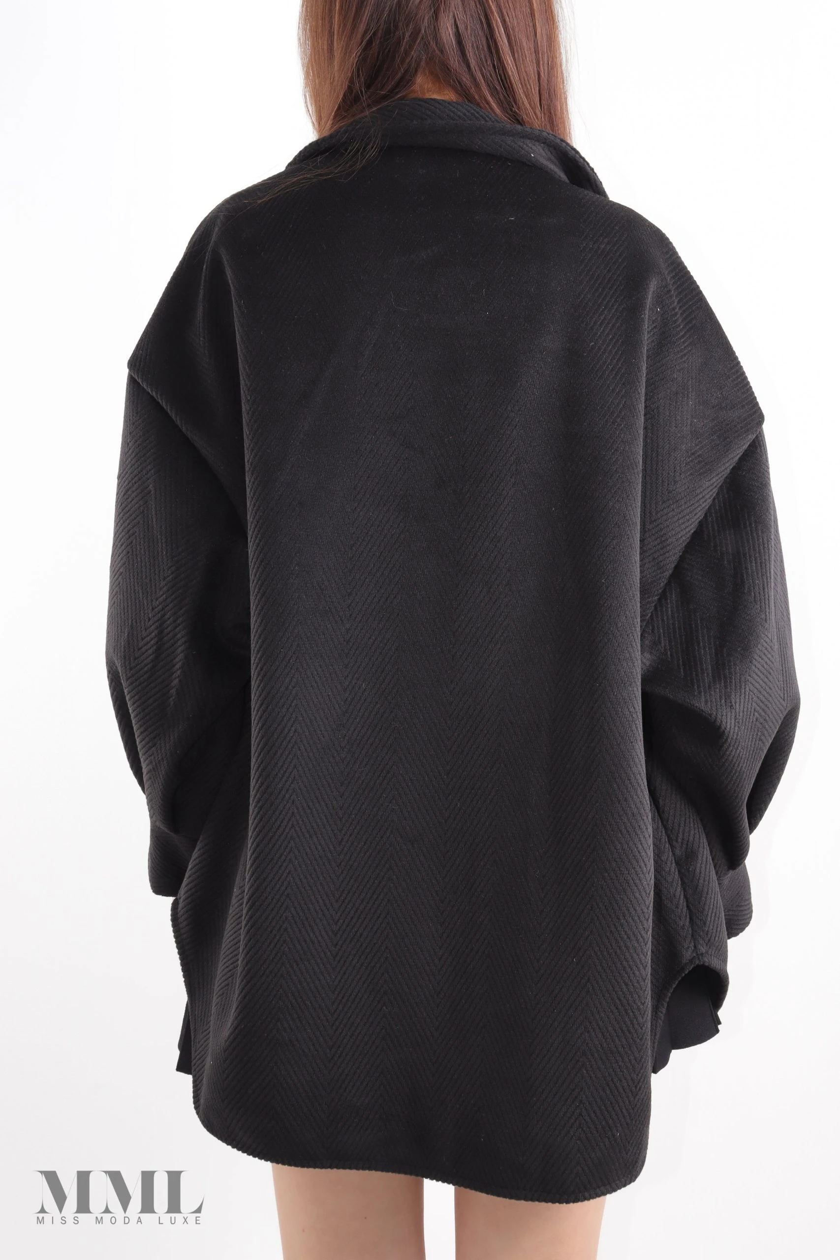 Miss Moda Luxe Black Geometric Cord Button Down Shacket Pocket Detail 4 Miss Moda Luxe Black Geometric Cord Button Down Shacket Pocket Detail - Image 4