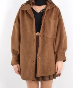 Miss Moda Luxe Brown Geometric Cord Button Down Shacket Pocket Detail -Miss Moda Luxe Shop redo 727 scaled