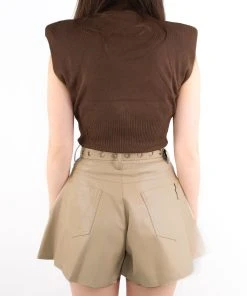 Miss Moda Luxe Beige Leather Flared Shorts With Detachable Eyelet Belt -Miss Moda Luxe Shop redo 749 scaled
