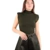 Miss Moda Luxe Green High Neck Top With Shoulder Pads