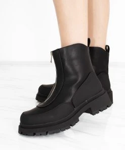 Miss Moda Luxe Black Front Zip Chunky Platform Ankle Boot