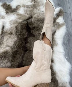 Miss Moda Luxe Beige Mid Calf High Classic Cowboy Boot