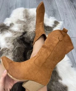 Miss Moda Luxe Camel Mid Embroidered Almond Toe Cowboy Boot