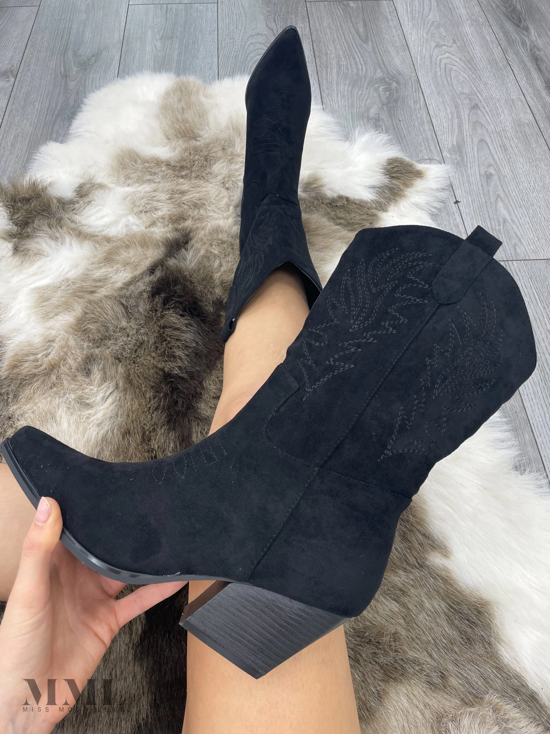 Miss Moda Luxe Black Mid Embroidered Almond Toe Cowboy Boot 1 Miss Moda Luxe Black Mid Embroidered Almond Toe Cowboy Boot