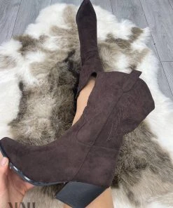 Miss Moda Luxe Brown Mid Embroidered Almond Toe Cowboy Boot