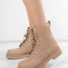 Miss Moda Luxe Taupe Lace Up Short Chelsea Platform Ankle Boots
