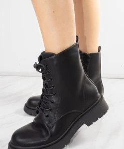 Miss Moda Luxe Black Chunky Lace Up Short Platform Ankle Boots