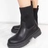 Miss Moda Luxe Black Chunky Faux Leather Sock Boot