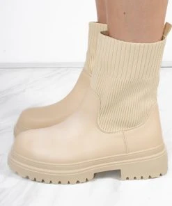 Miss Moda Luxe Beige Chunky Faux Leather Sock Boot -Miss Moda Luxe Shop redo 937 scaled